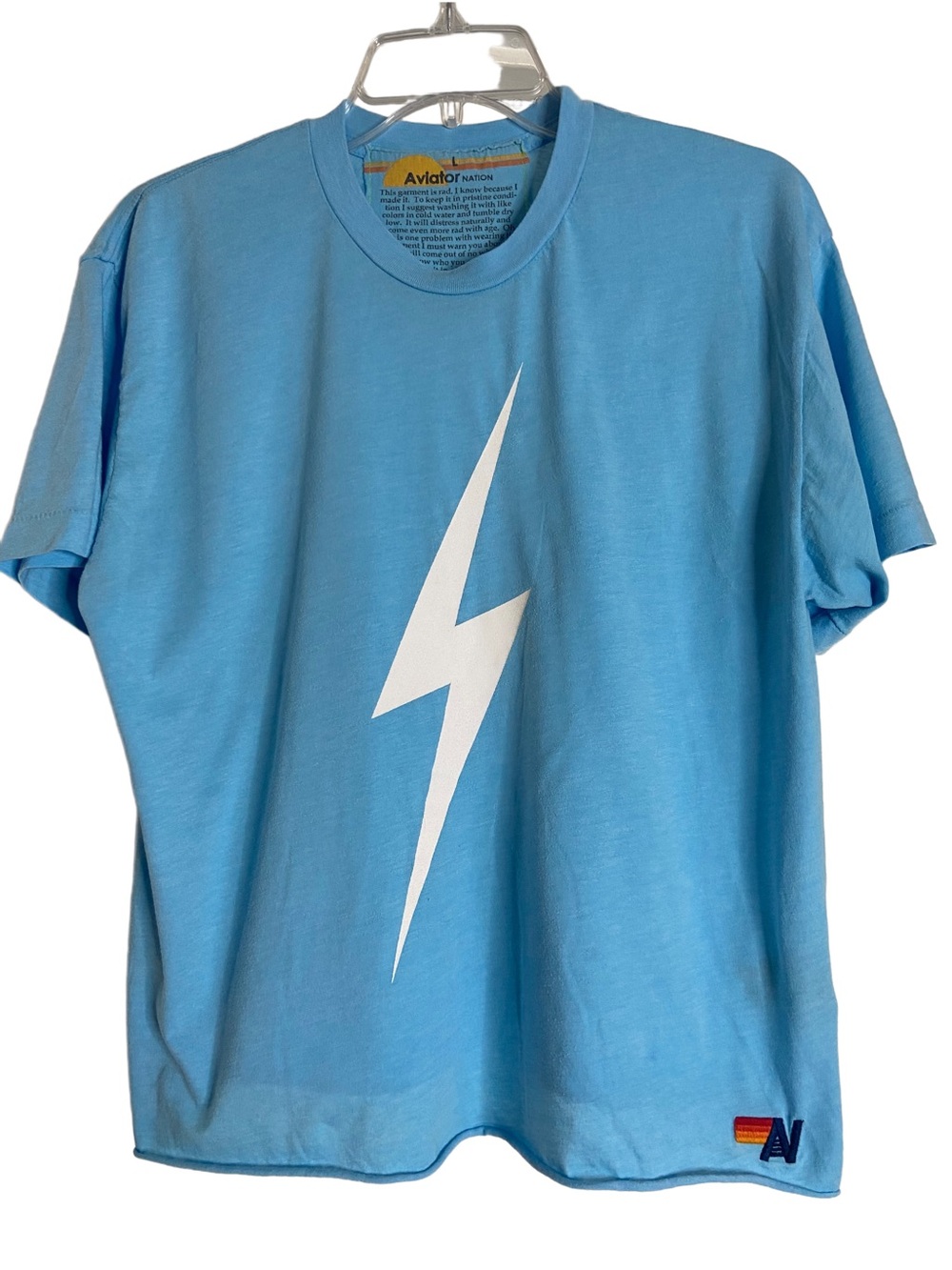 Aviator Nation Women’s Lightning Bolt Boyfriend T-Shirt in Sky - Large
